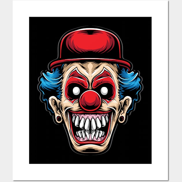 Scary clown with red hat Wall Art by peace and love